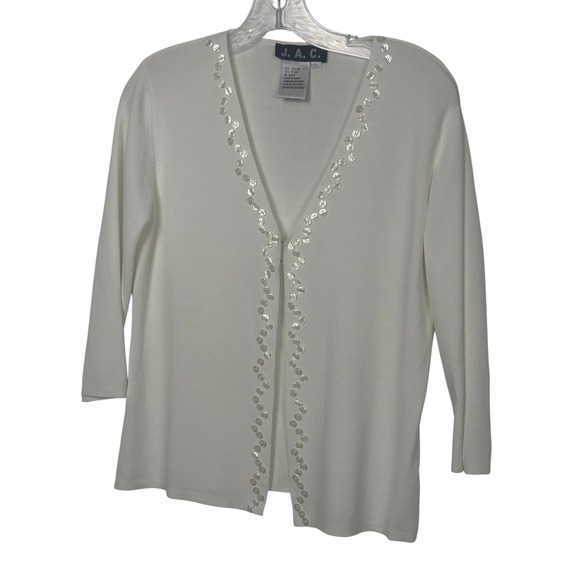 Vintage JAC White Button Embellished Cardigan Lightweight Viscose Nylon Blend - Picture 2 of 7